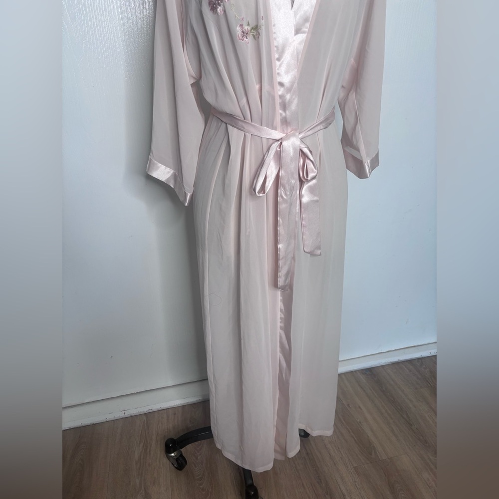 Vintage California Dynasty Sheer Lace Robe Pink Satin Trim – Medium - Picture 5 of 13